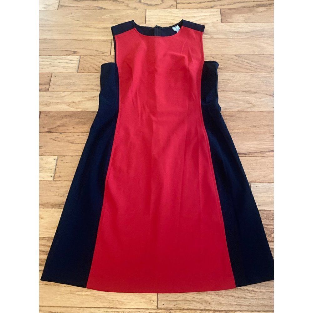 Tristan, women's red/black color block sleeveless fitted, back zip short dress 6